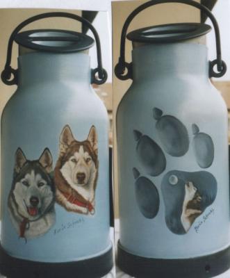 2 HUSKYS gemalt auf Milchkanne - Karin Schnabl -  auf  - Array - 