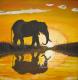 --- - Wassilij Dahmer - Acryl auf Leinwand - Elefanten-Himmel-Bach-WÃ¼ste-Sonstiges-Abend-Sonnenuntergang - Naturalismus-Realismus